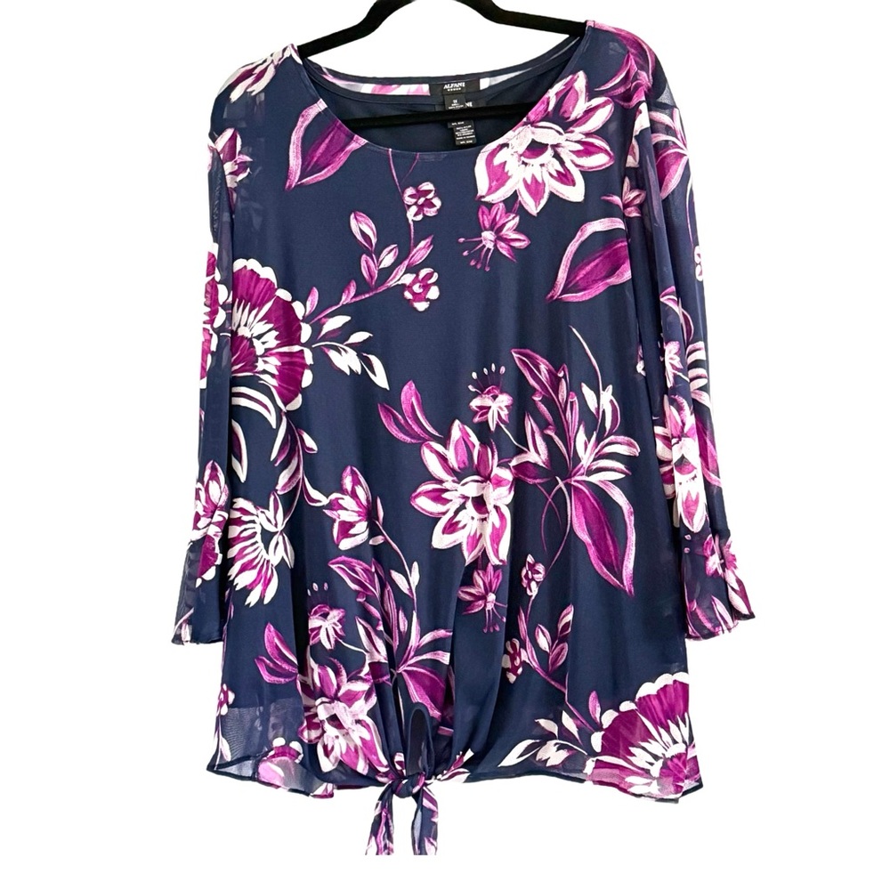 🌼 Alfani Navy and Purple Floral Blouse